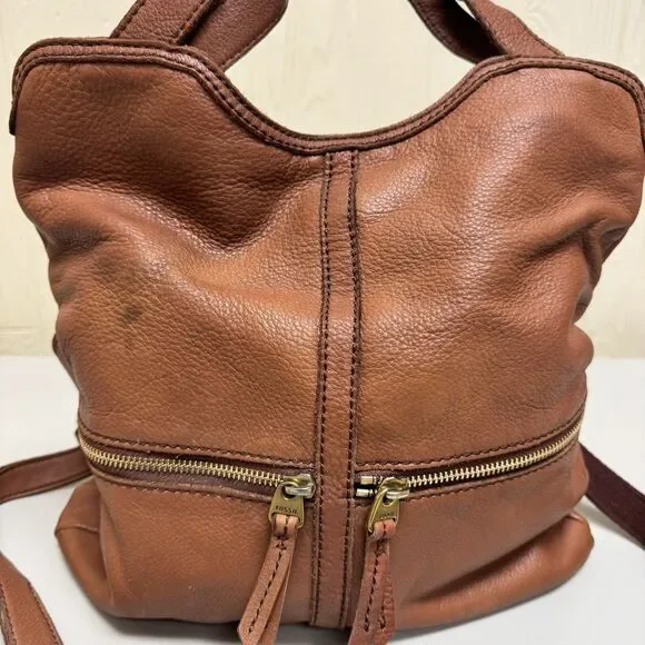 Fossil Erin Foldover Tote Shoulder Crossbody Bag Satchel Hobo Leather - Picture 2 of 16